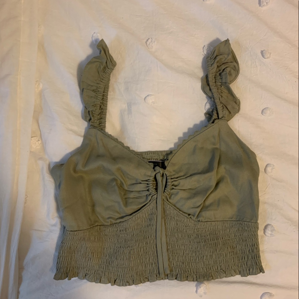 Khaki Ruffle Sleeve Sweetheart Neck Tank
